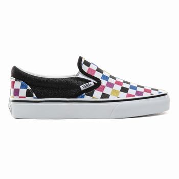 Damske Slip On Tenisky Vans Glitter Checkerboard Classic Čierne/Biele VA38UZEQA